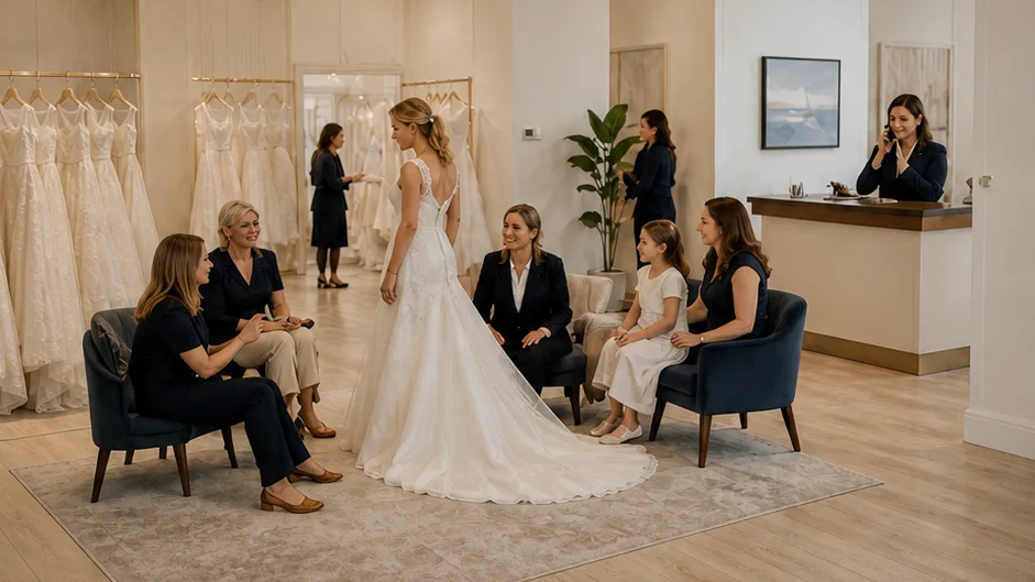 Bridal consultants serving a bride